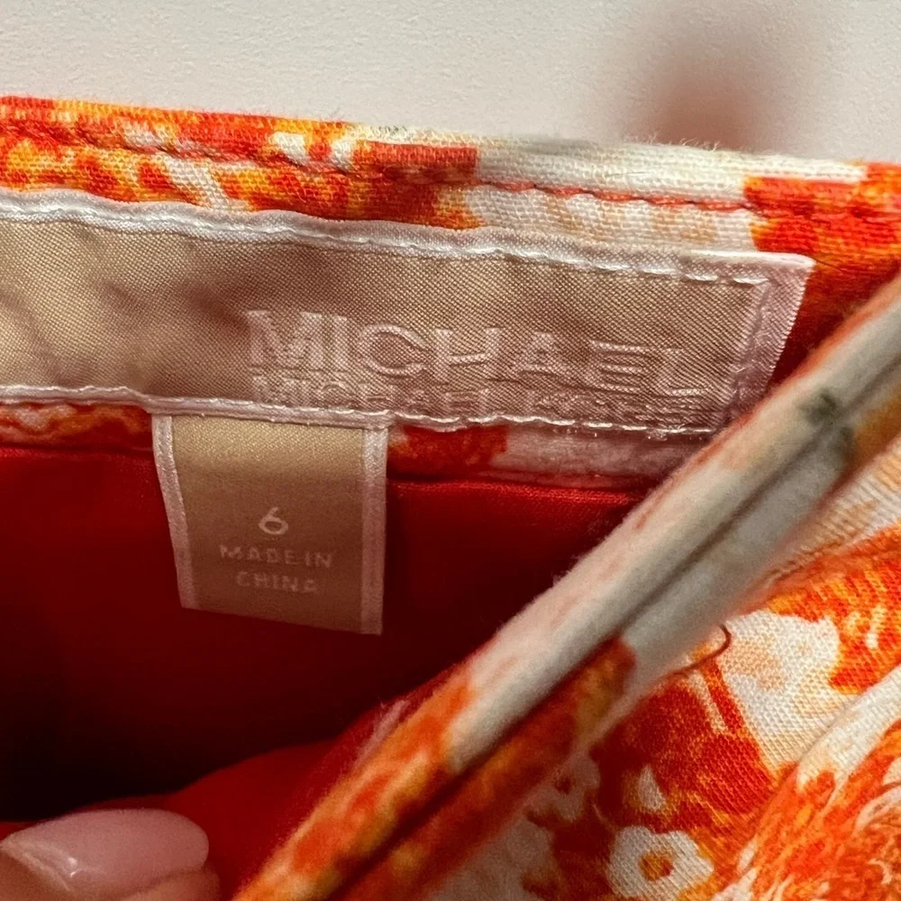 MICHAEL KORS  White Orange Floral Skirt Pencil Straight